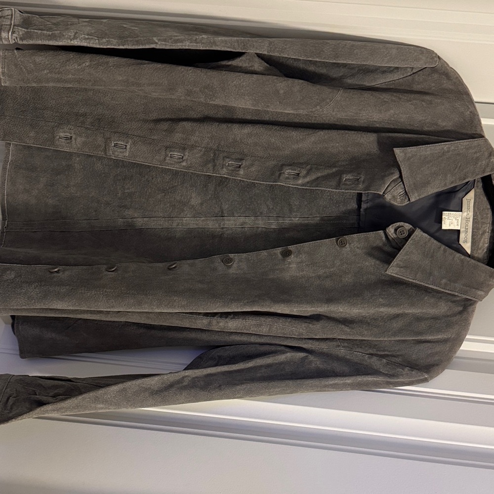 Chic Suede Gray Button Down Shirt for Women